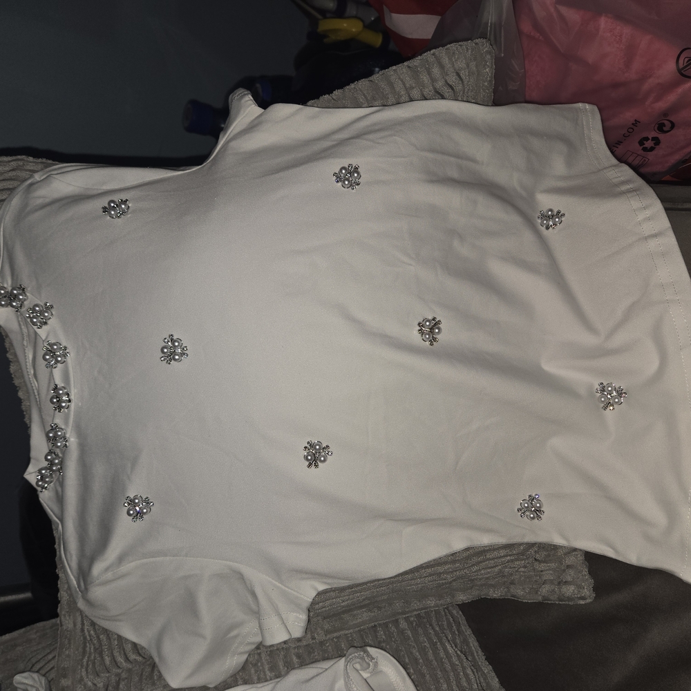 White T-Shirt with Silver Embellishments